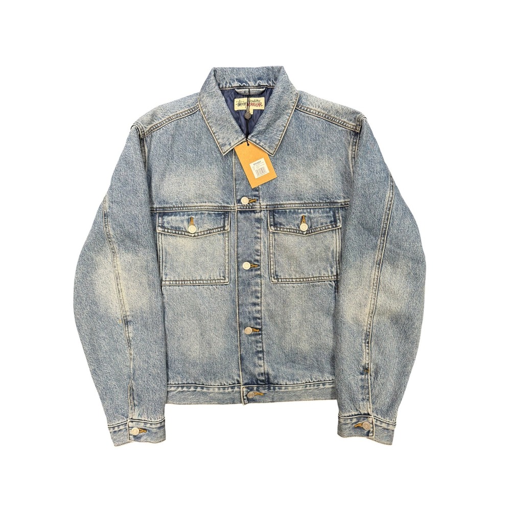 Stussy Denim Jacket Mens Large Blue Excellent Quilted Workgear Light Wash L